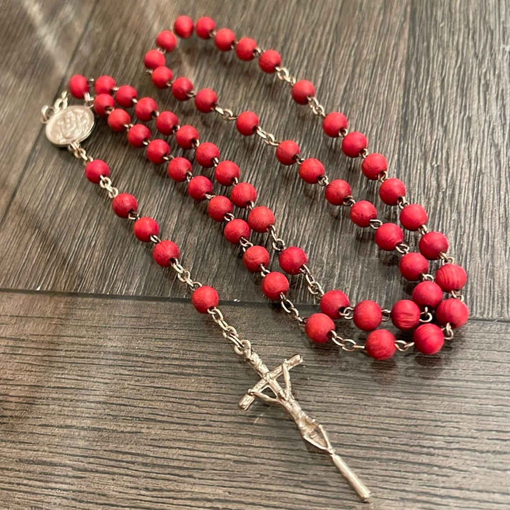 Perfume Scent Rosary Necklace - Red Wooden beaded Rosary